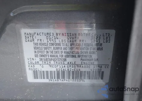 2016 Nissan Sentra S из США, поврежденный, VIN 3N1AB7AP4GY225396